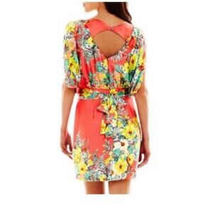 Bisou Bisou Michele Bohbot Floral Blouson Coral Floral Mini Dress Size 4